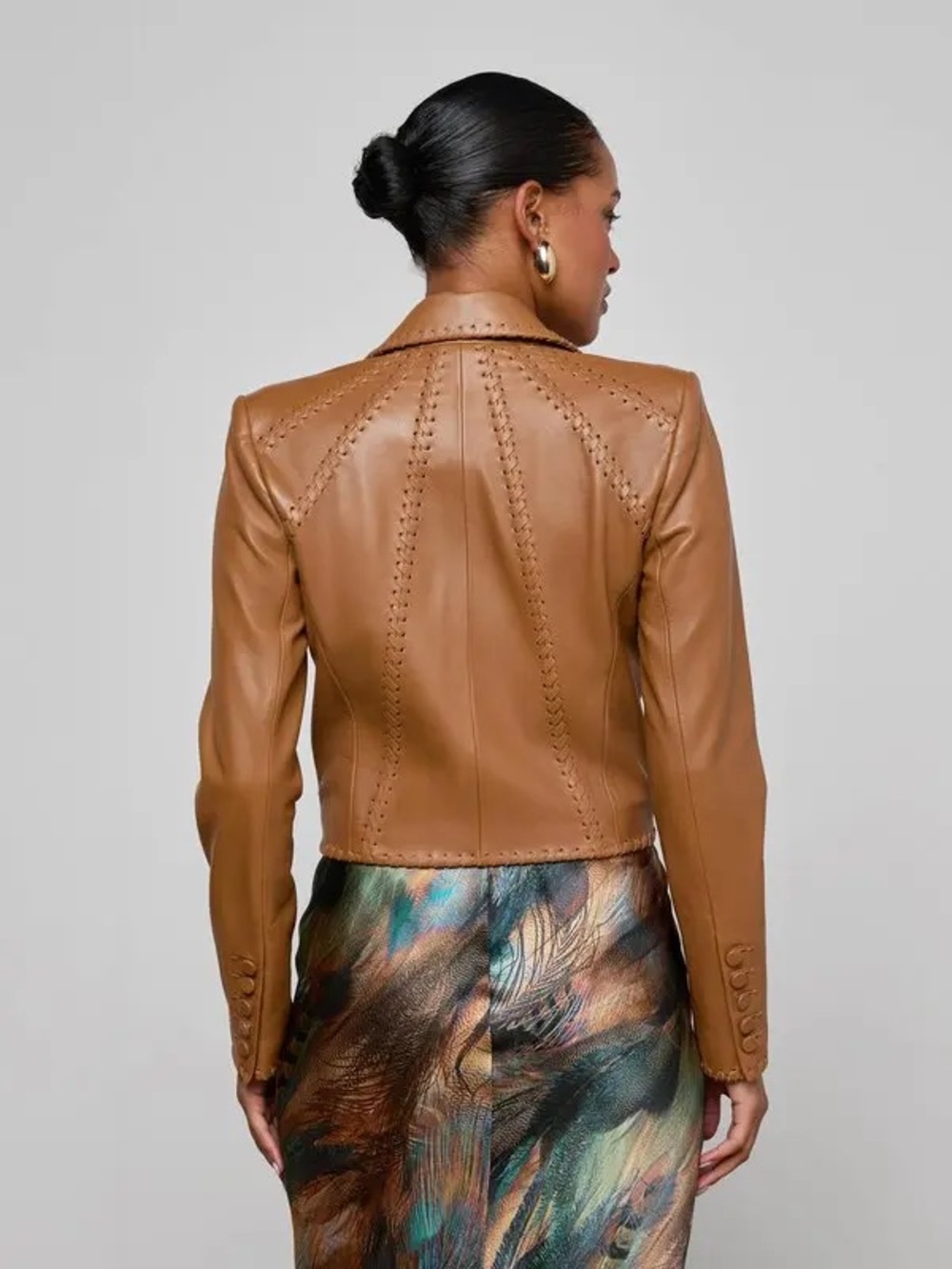 NWT L'AGENCE Dulcie Leather Whipstitch Blazer in Soft Cognac - Picture 4 of 9
